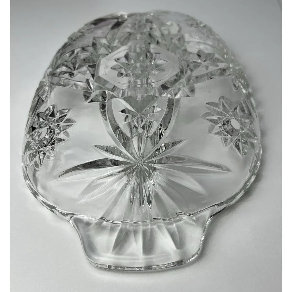 Vtg Anchor Hocking Glass Oval Divided Relish Dish Star of David Tablescape Decor